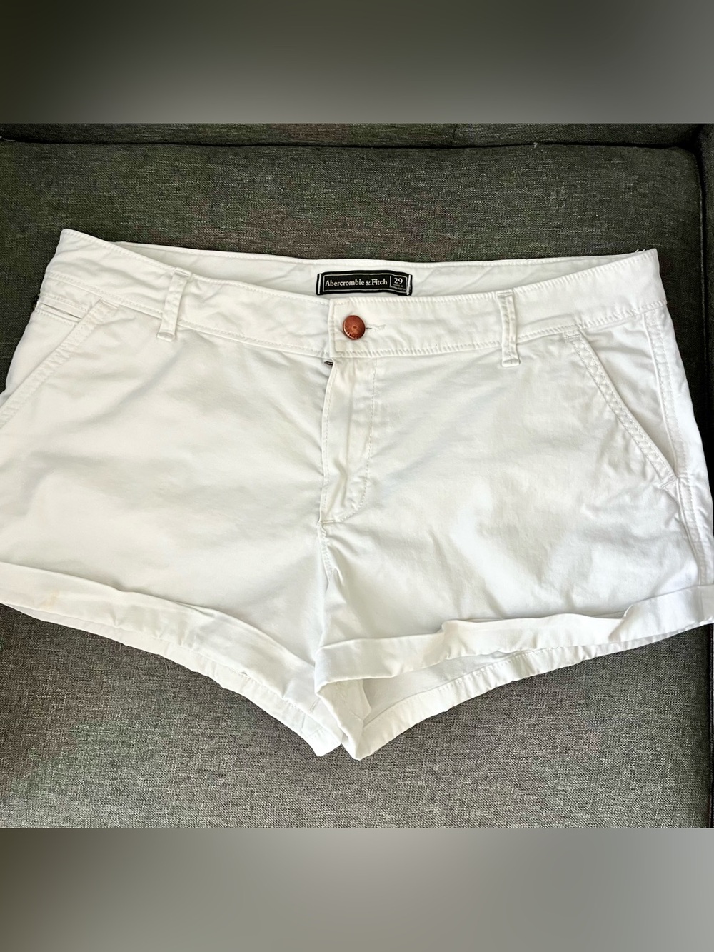 Abercrombie & Fitch White Cotton Stretch Jean Shorts, 29”